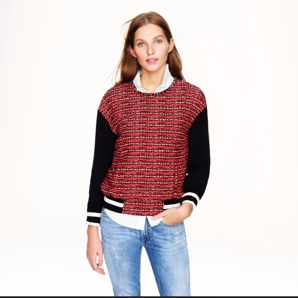 J.Crew Collection Red Black Tweed Wool Blend Sweater - Picture 1 of 7